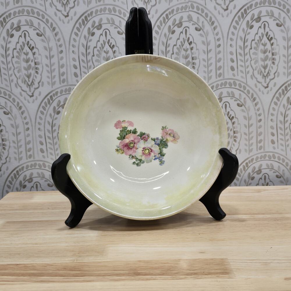 Vintage W.S. George Derwood Gold Lemon Lusterware Serving Bowl Floral Iridescent
